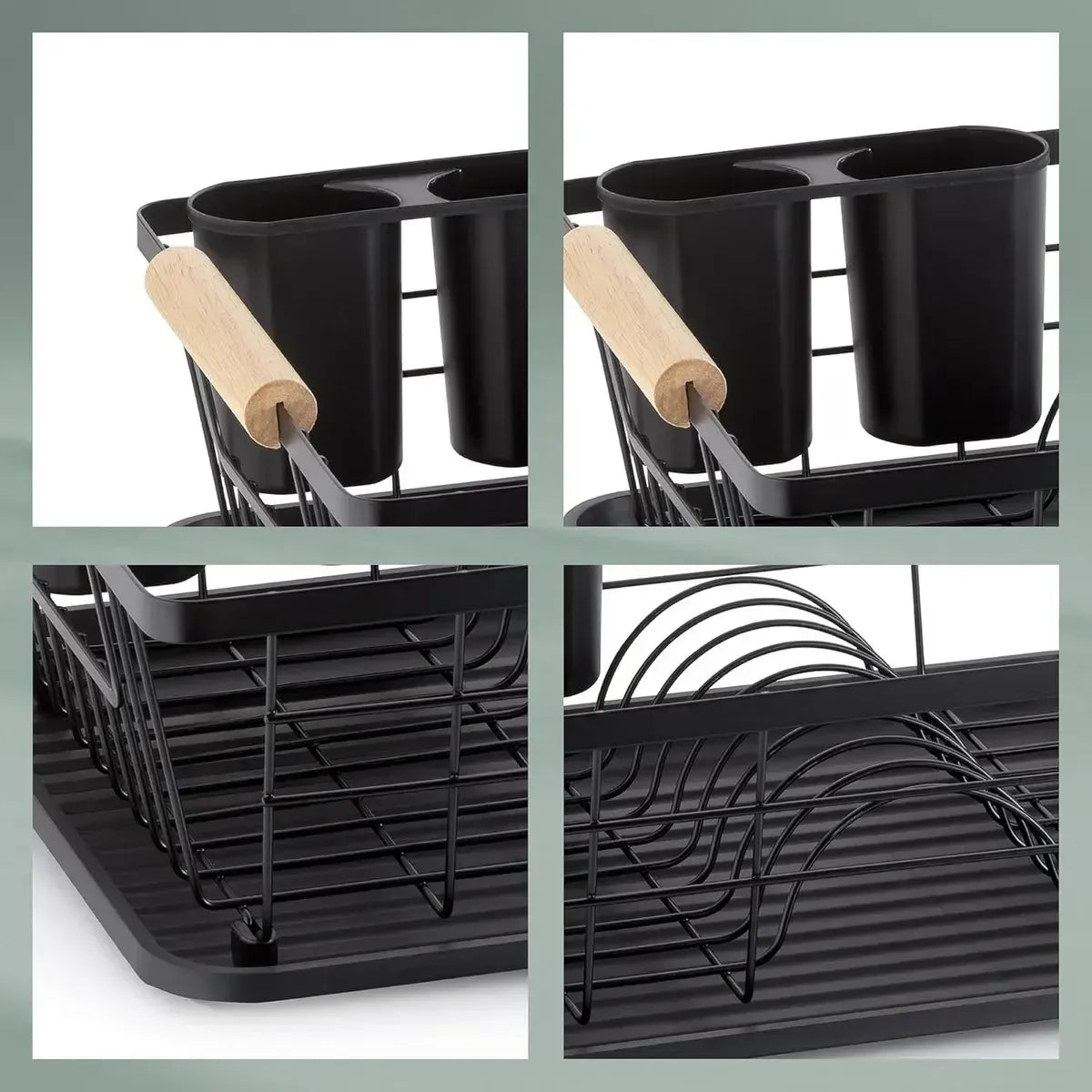 Escurridor Secaplatos Platos Cubiertos Acero Negro Cocina Organizador Vajilla Porta Cubiertos Compacto Resistente Diseño Moderno Levys Bazar Negro