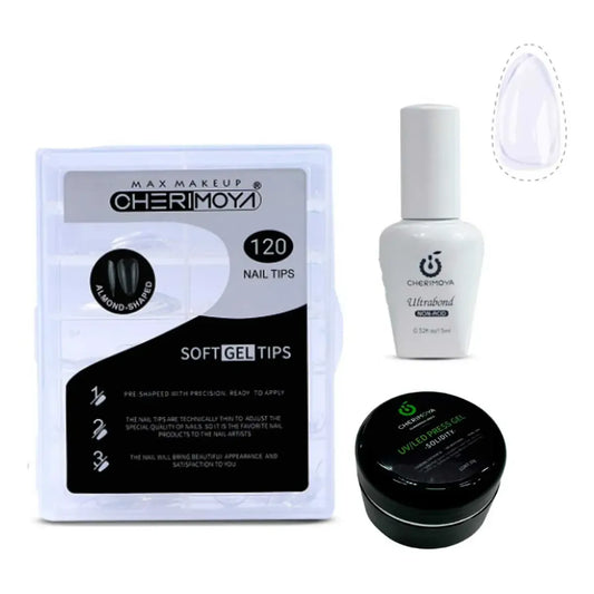 Kit Soft Gel Cherimoya Ultrabond + Tips + Gel Solido