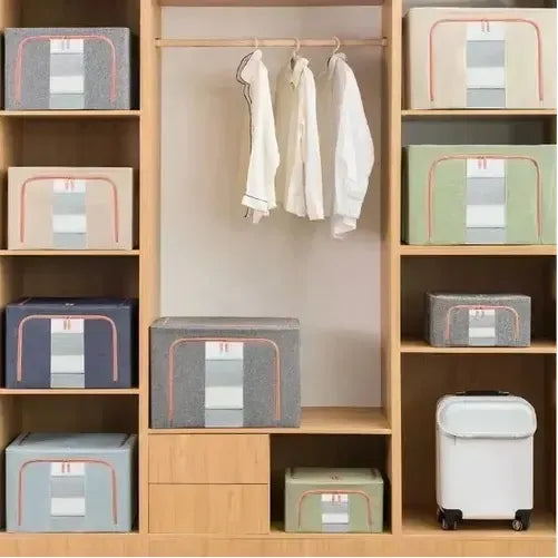 Canasto Organizador Tela 66lt Ropa Cama Con Visor