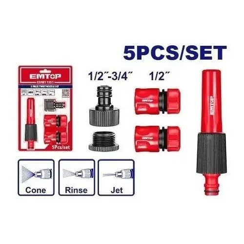 Set 5 Piezas Riego Pistola + Acoples 1/2 Para Manguera