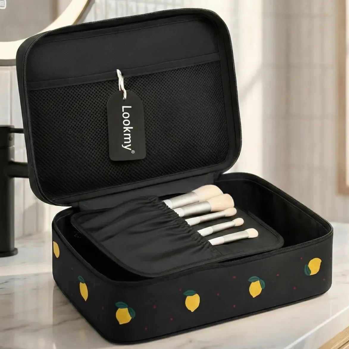 Neceser De Viaje Cosméticos Estampa negro Lookmy | Organizador maquillaje | Portacosmético Bolso Baño | Necessaire Lavable E Impermeable Para Valija Y Cartera Mujer | Neceser Valija Regalo