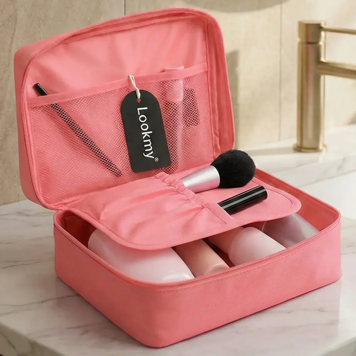 Neceser De Viaje Cosméticos Estampa negro Lookmy | Organizador maquillaje | Portacosmético Bolso Baño | Necessaire Lavable E Impermeable Para Valija Y Cartera Mujer | Neceser Valija Regalo