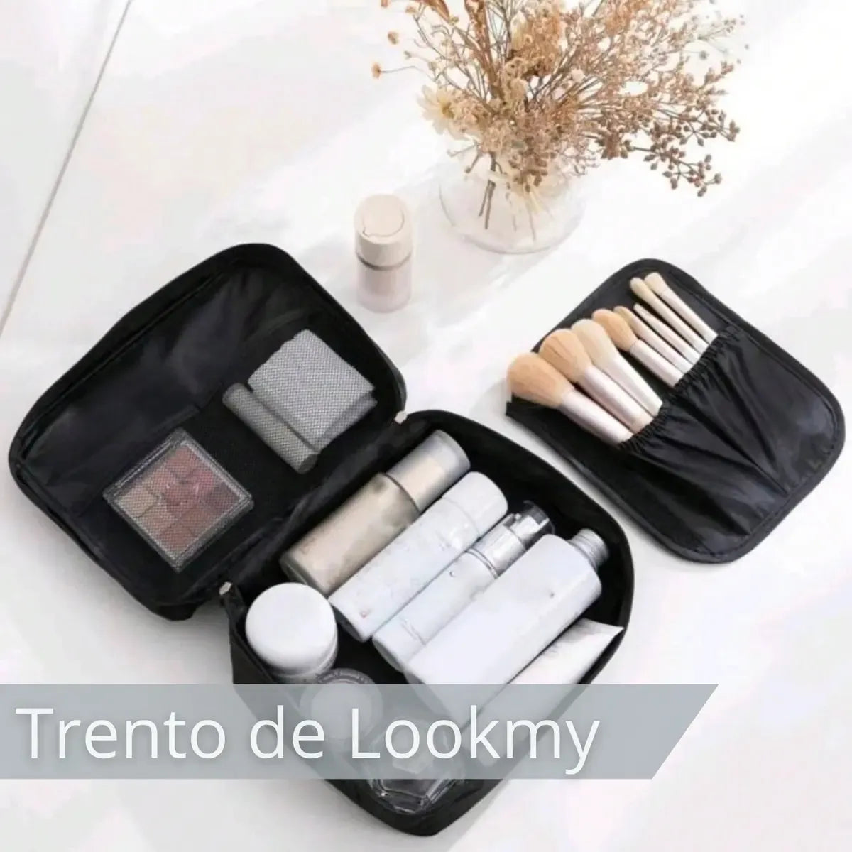 Neceser De Viaje Cosméticos Estampa negro Lookmy | Organizador maquillaje | Portacosmético Bolso Baño | Necessaire Lavable E Impermeable Para Valija Y Cartera Mujer | Neceser Valija Regalo