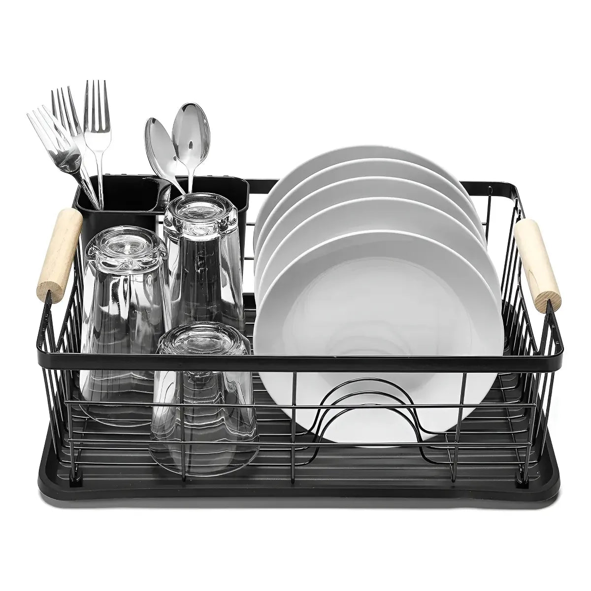 Escurridor Secaplatos Platos Cubiertos Acero Negro Cocina Organizador Vajilla Porta Cubiertos Compacto Resistente Diseño Moderno Levys Bazar Negro