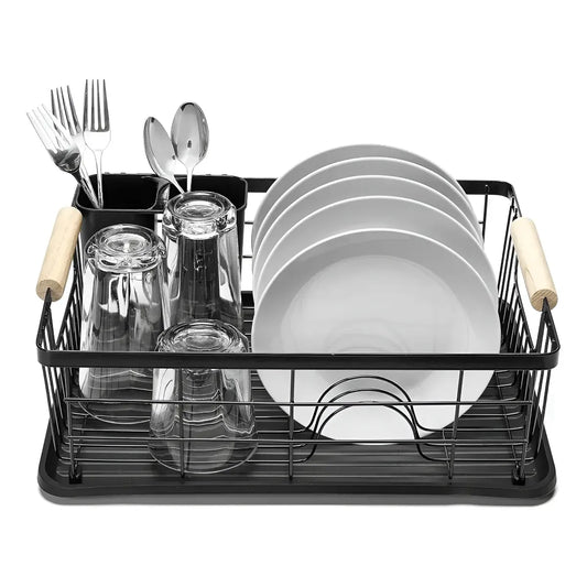 Escurridor Secaplatos Platos Cubiertos Acero Negro Cocina Organizador Vajilla Porta Cubiertos Compacto Resistente Diseño Moderno Levys Bazar Negro