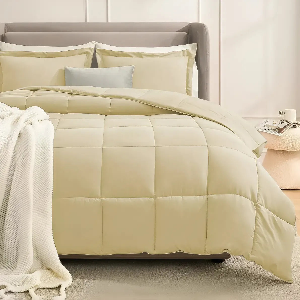 Acolchado Distrito Blanco Plumon 4 Estaciones 600 H Con Fundas 1 1/2 Twin Size 170 X 250 Cm Color Azul Marino