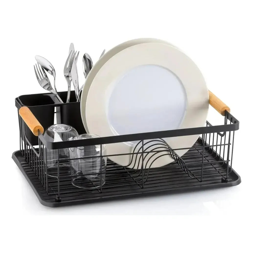 Escurridor Secaplatos Platos Cubiertos Acero Negro Cocina Organizador Vajilla Porta Cubiertos Compacto Resistente Diseño Moderno Levys Bazar Negro