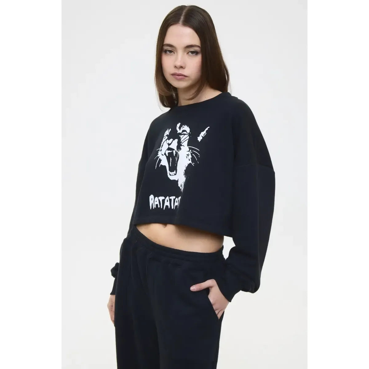 Buzo Crop Ratatat Negro Chermix De Mujer Algodón