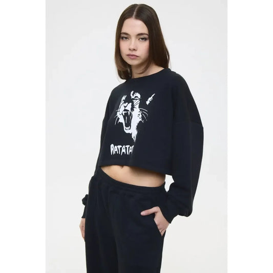 Buzo Crop Ratatat Negro Chermix De Mujer Algodón