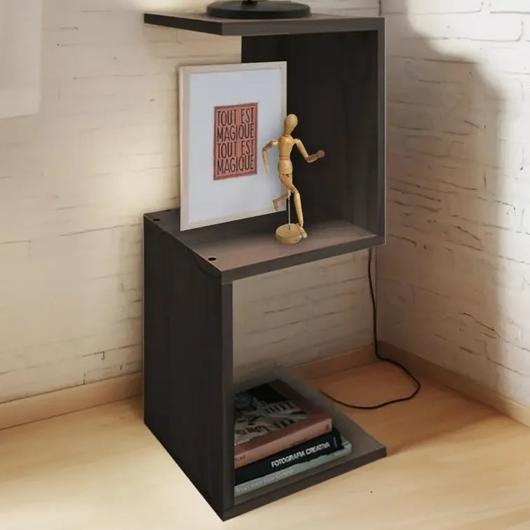 Mesa De Luz 3 Estantes Sajo Para Dormitorio Moderna Color Negro
