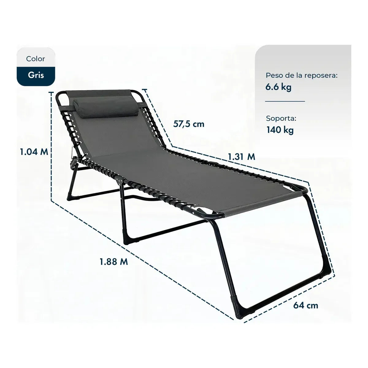 Reposera Catre Gravedad Cero X2 Plegable Pileta Gardenlife Color Gris oscuro