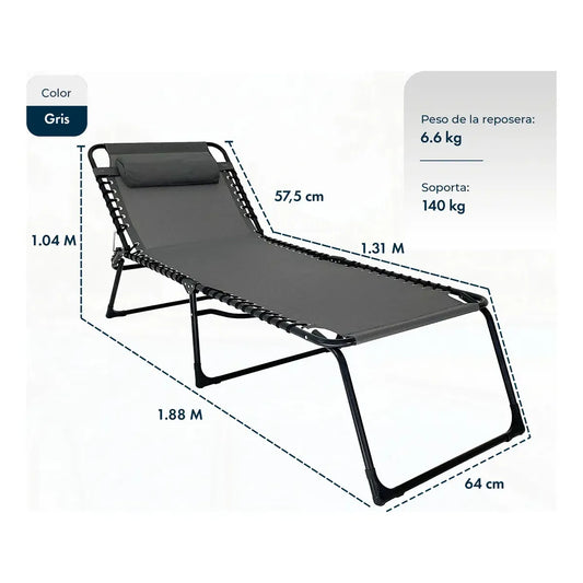 Reposera Catre Gravedad Cero X2 Plegable Pileta Gardenlife Color Gris oscuro