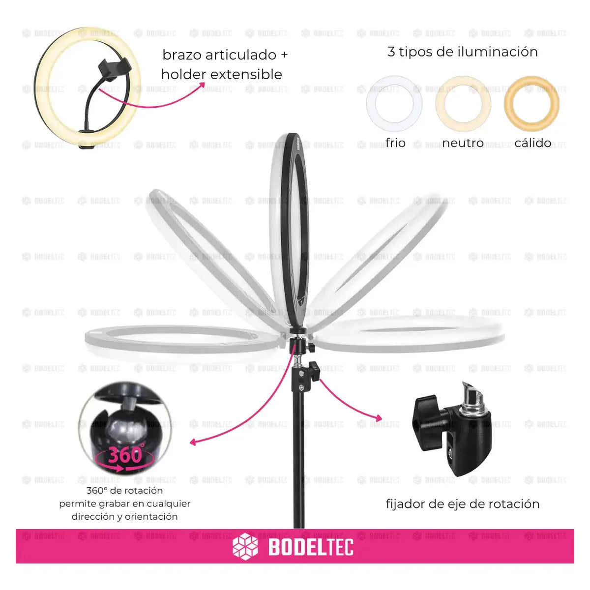 Aro De Luz Led Bodeltec 30cm Con Trípode Extensible 2 Metros