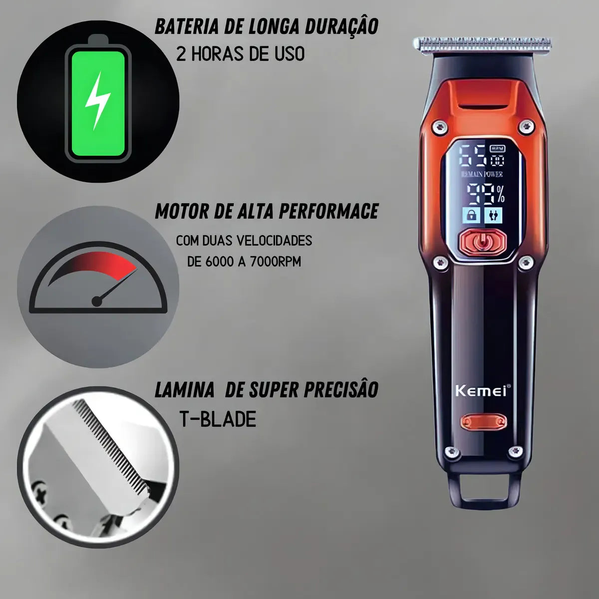 Cortadora de pelo Kemei KM-658 inalámbrica cuchillas autoafilables