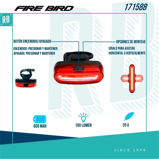 Luz Led Bicicleta Doble Posicion Firebird Recargable Usb
