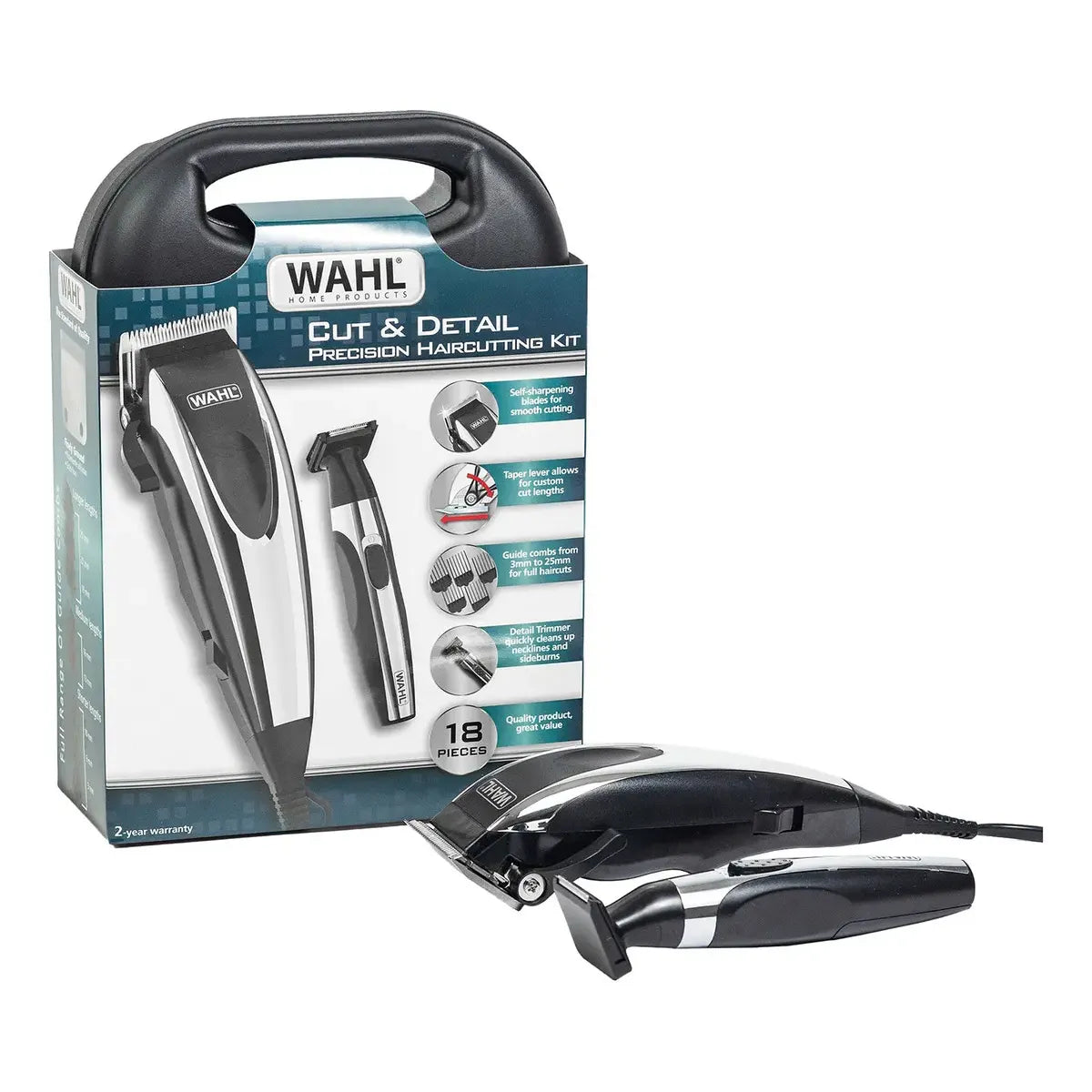 Kit Maquina De Corte + Patillera Wahl Cut & Detail 18 Piezas Color Gris Oscuro