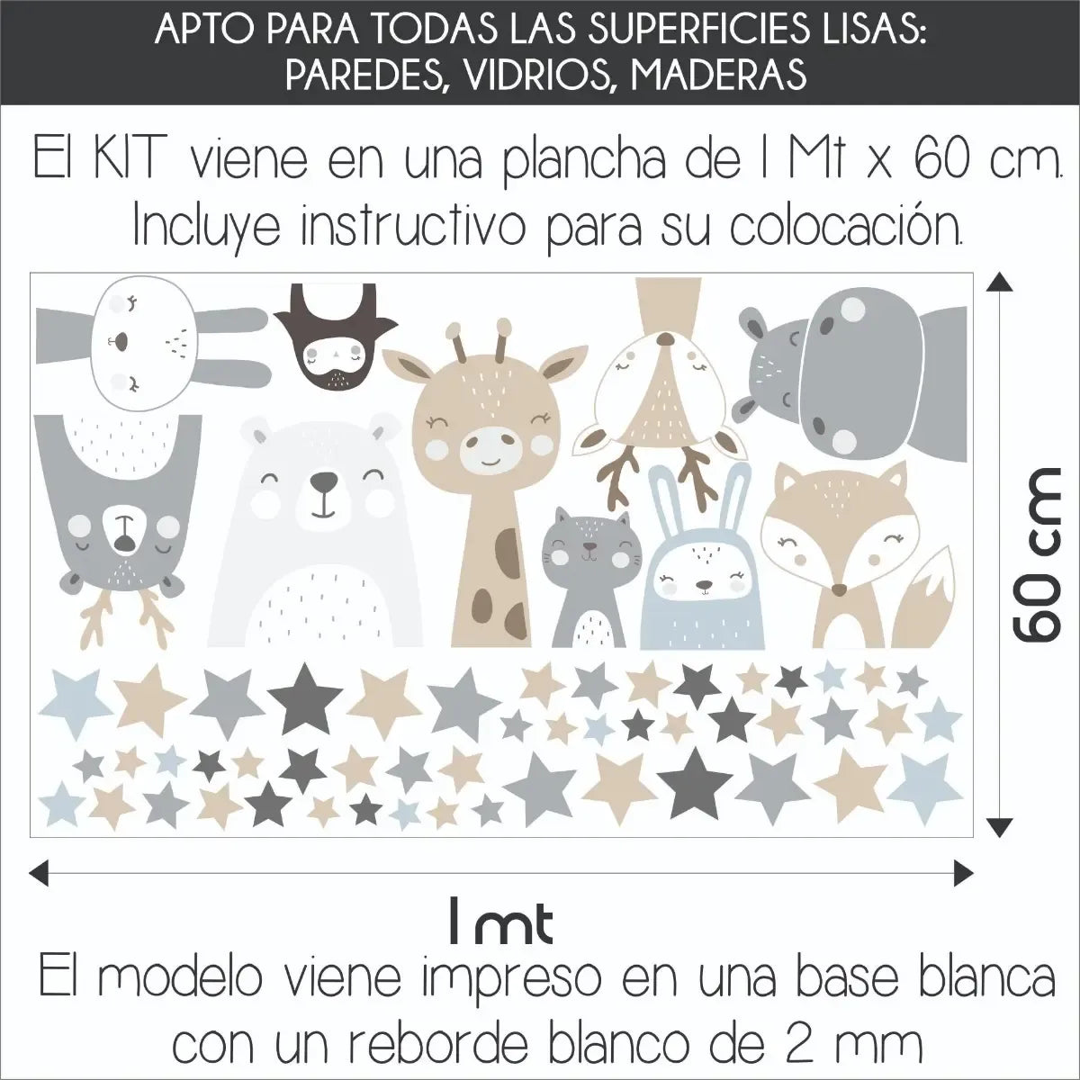 Vinilo Infantil Animales Nórdicos X 10 Uni C Estrellas Chico