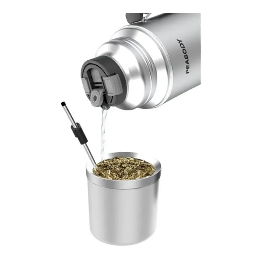 Termo Electrico Peabody Eta1001s A.inox 1l Mate Bombilla P1 Plateado
