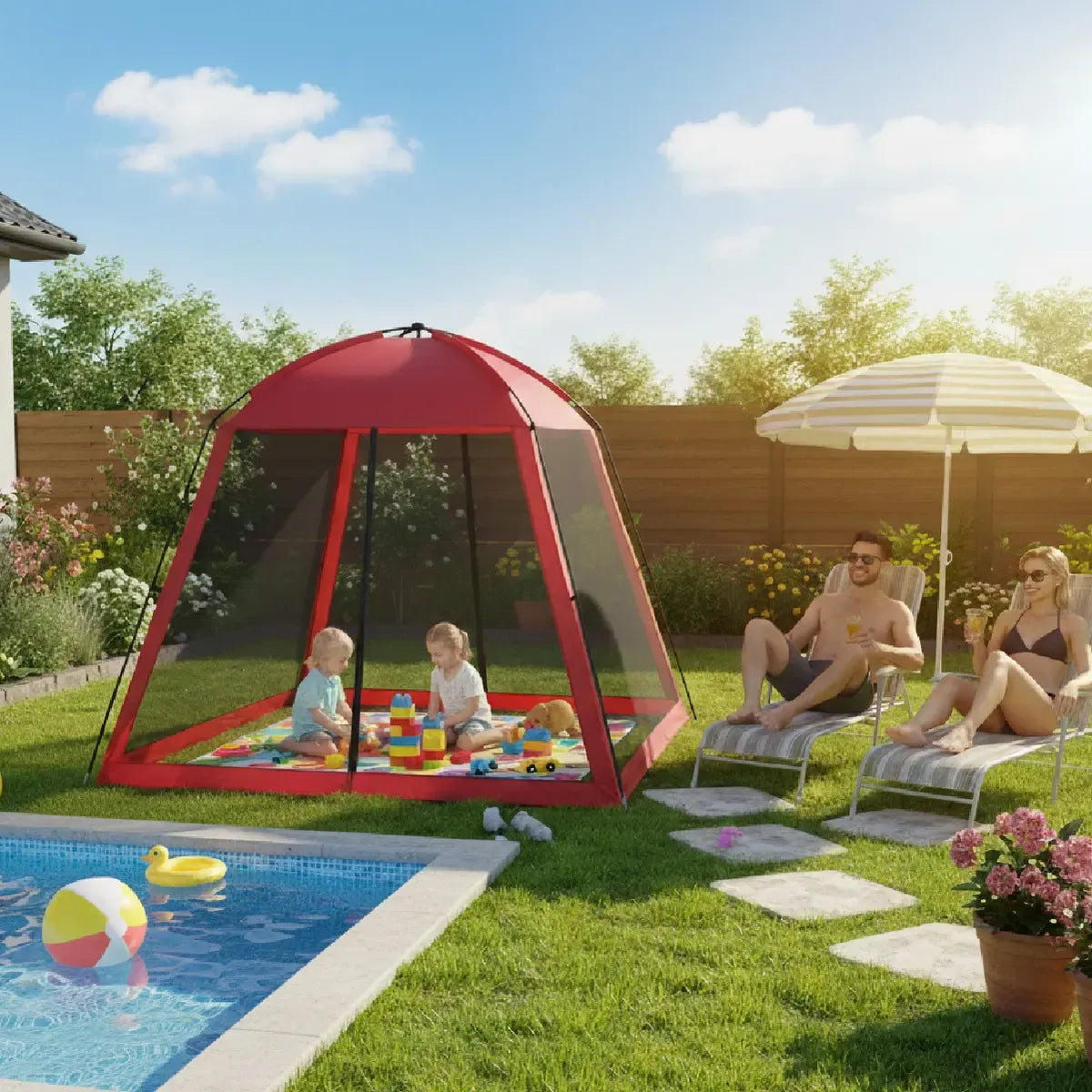 Carpa Gazebo De Facil Armado Dakota 300x300x190cm Color Rojo