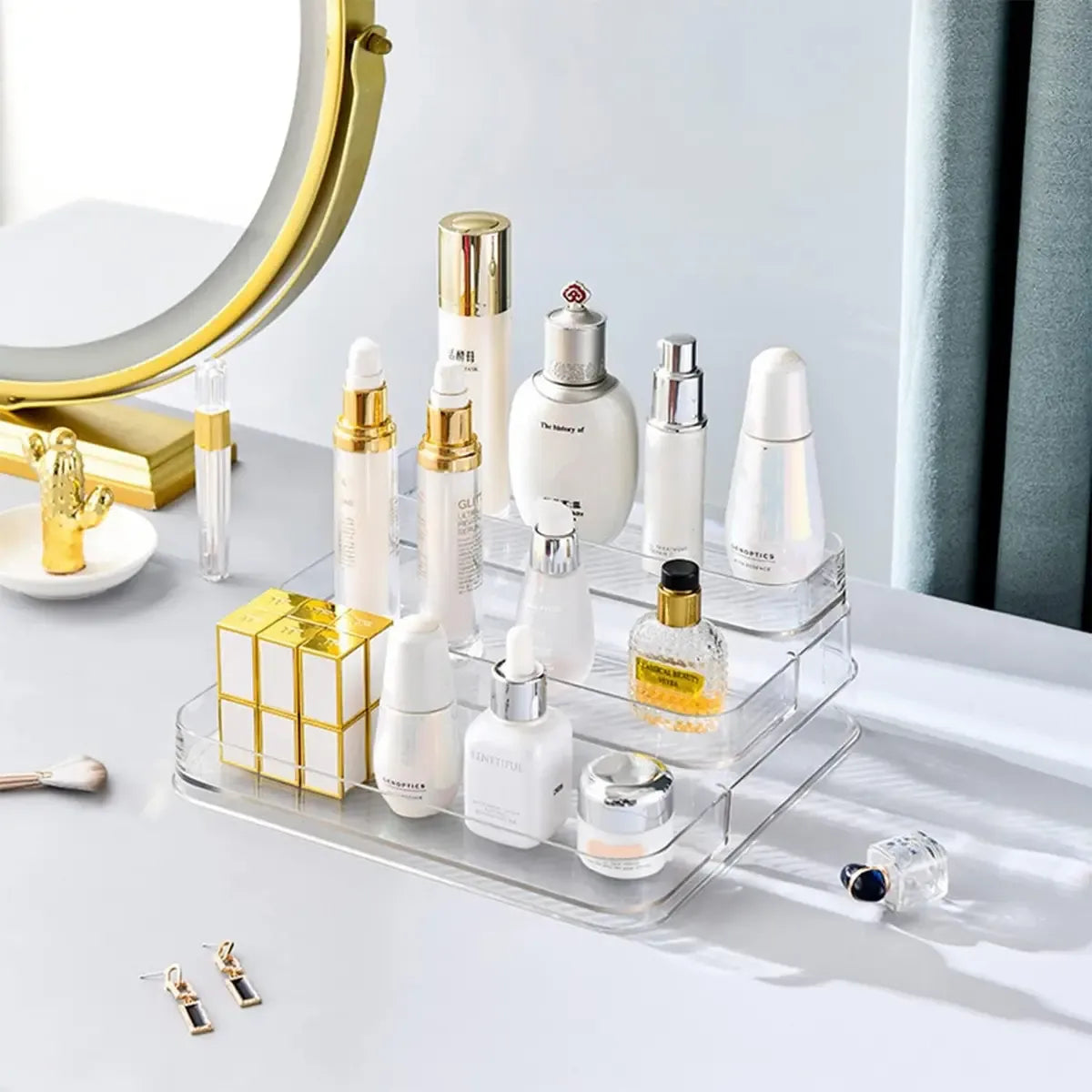 Organizador De Alacena 3 Niveles Acrílico Baño Maquillaje Color Transparente