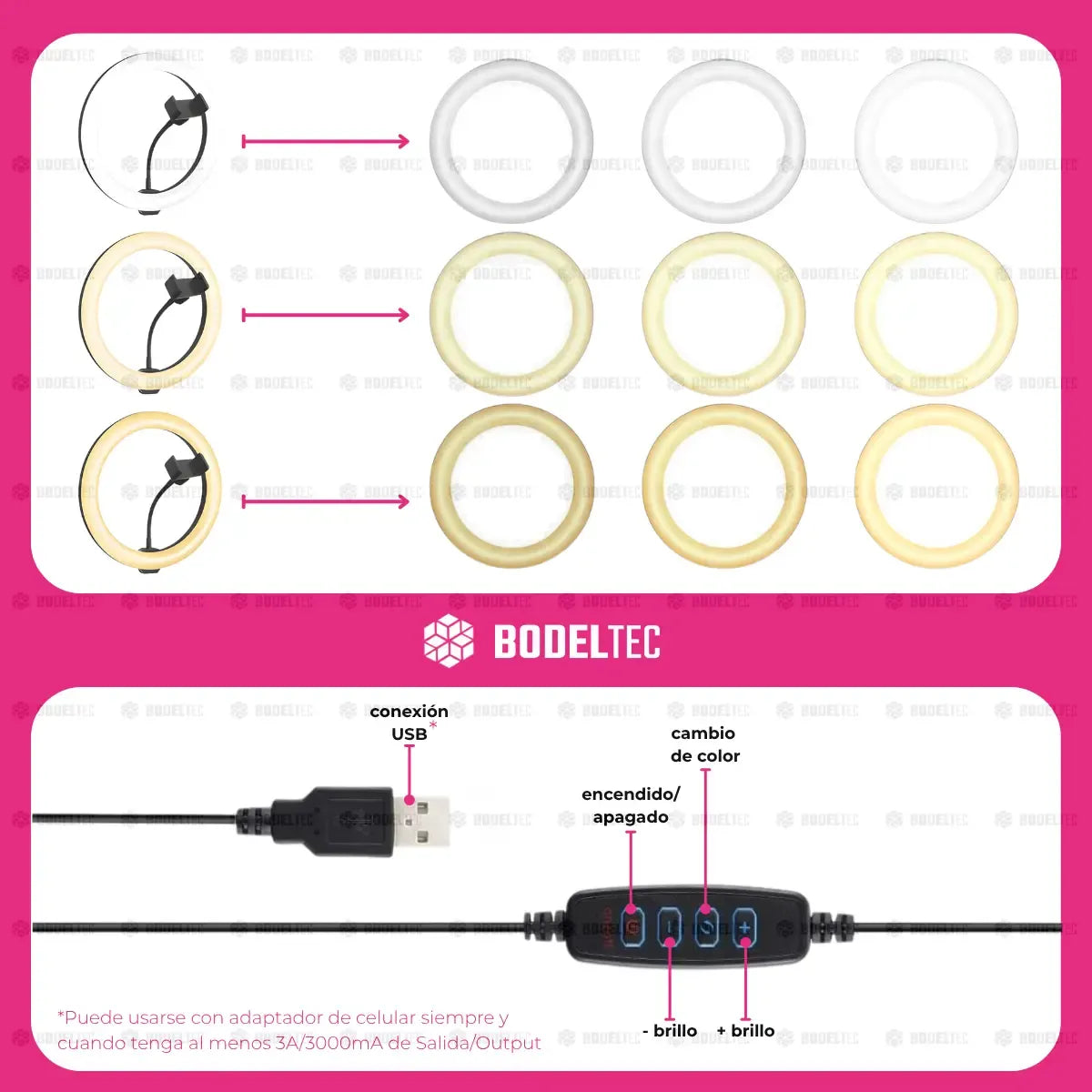 Aro De Luz Led Bodeltec 30cm Con Trípode Extensible 2 Metros