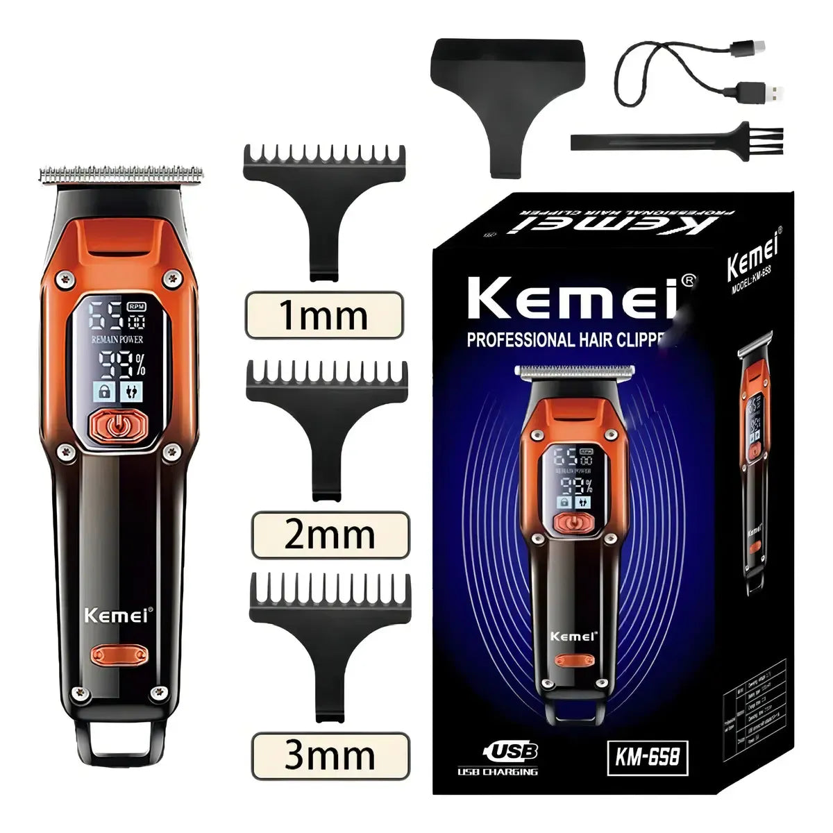 Cortadora de pelo Kemei KM-658 inalámbrica cuchillas autoafilables