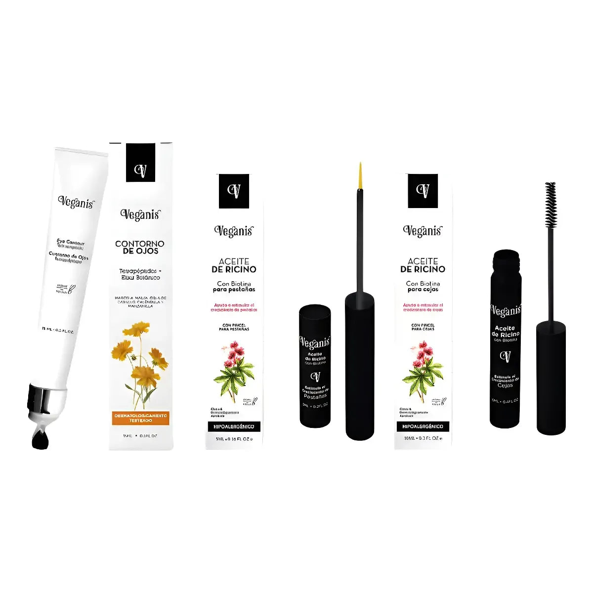 Kit Veganis Mirada Radiante Aceite Pestañas Cejas Contorno