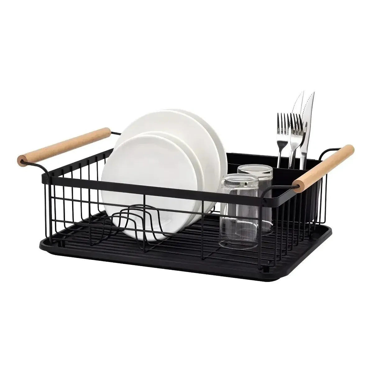 Escurridor Secaplatos Platos Cubiertos Acero Negro Cocina Organizador Vajilla Porta Cubiertos Compacto Resistente Diseño Moderno Levys Bazar Negro