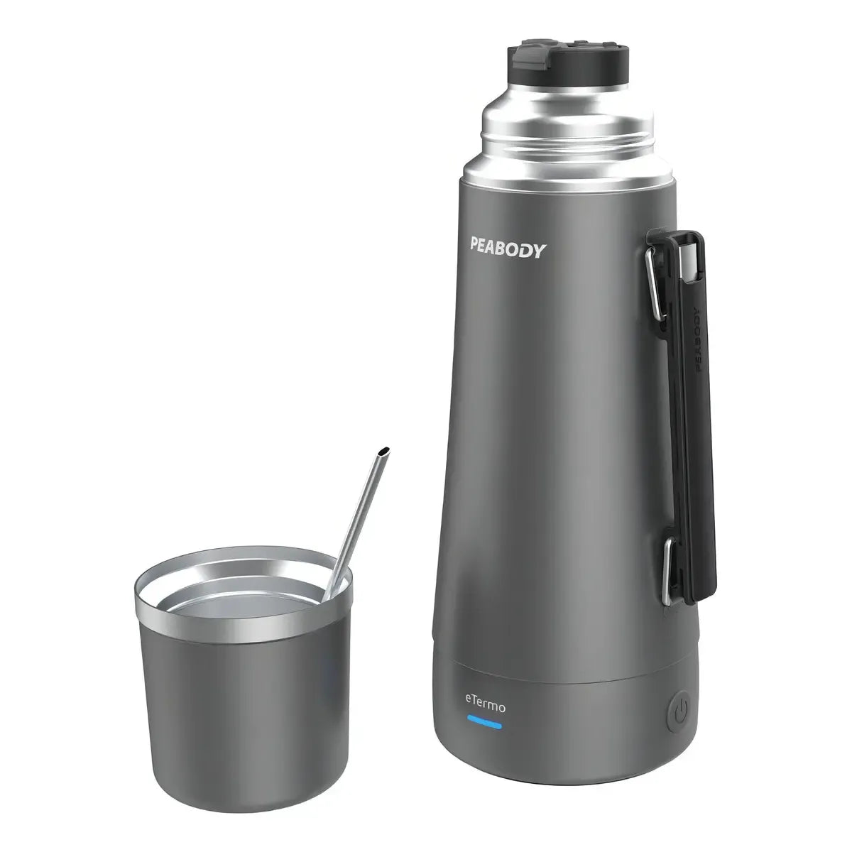 Termo Electrico Peabody Eta1001s A.inox 1l Mate Bombilla P1 Plateado