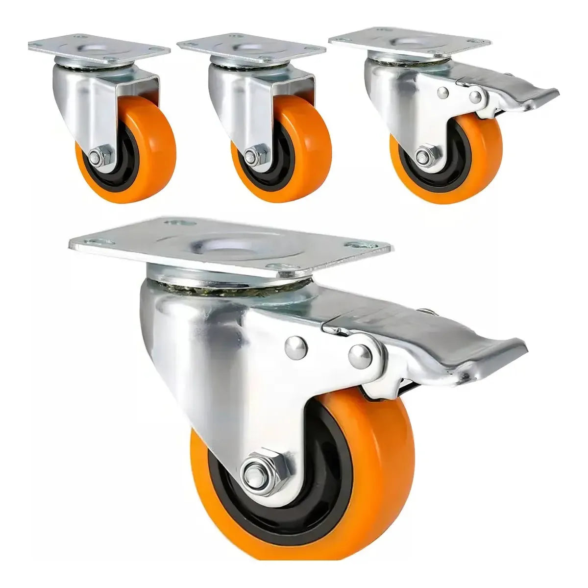 4 Ruedas Giratorias Poliuretano 75mm 100kg 2 Con Freno