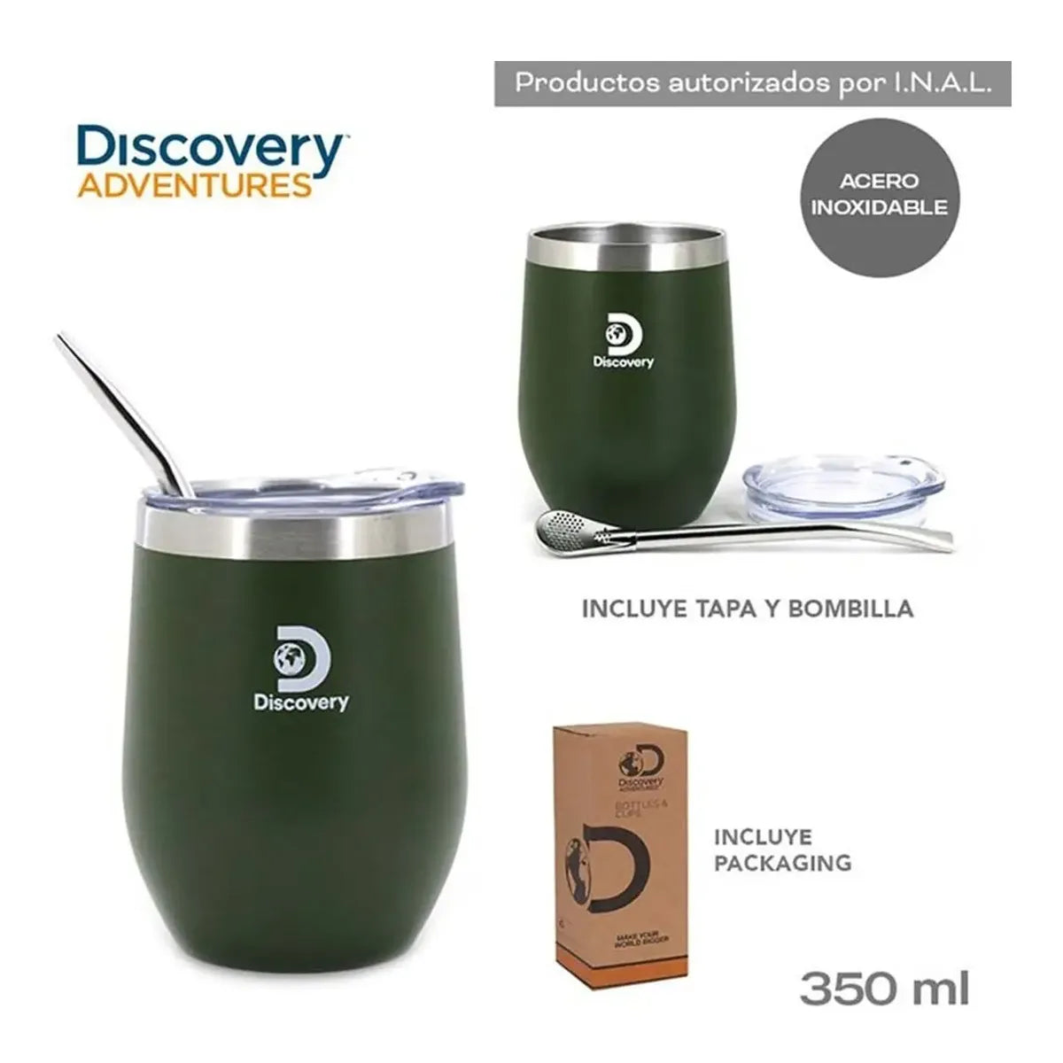 Mate Acero Inoxidalbe Termico Con Tapa Bombilla Discovery