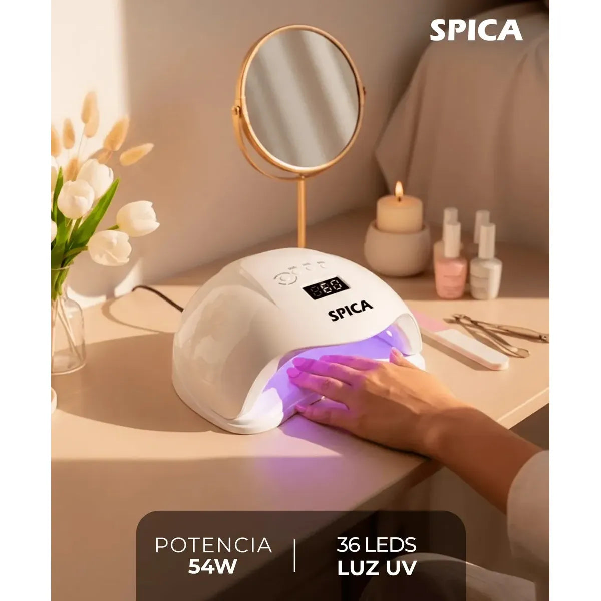 Cabina Led De Uñas 54w Spica Luz Uv Secador Manos Pies Color Blanco